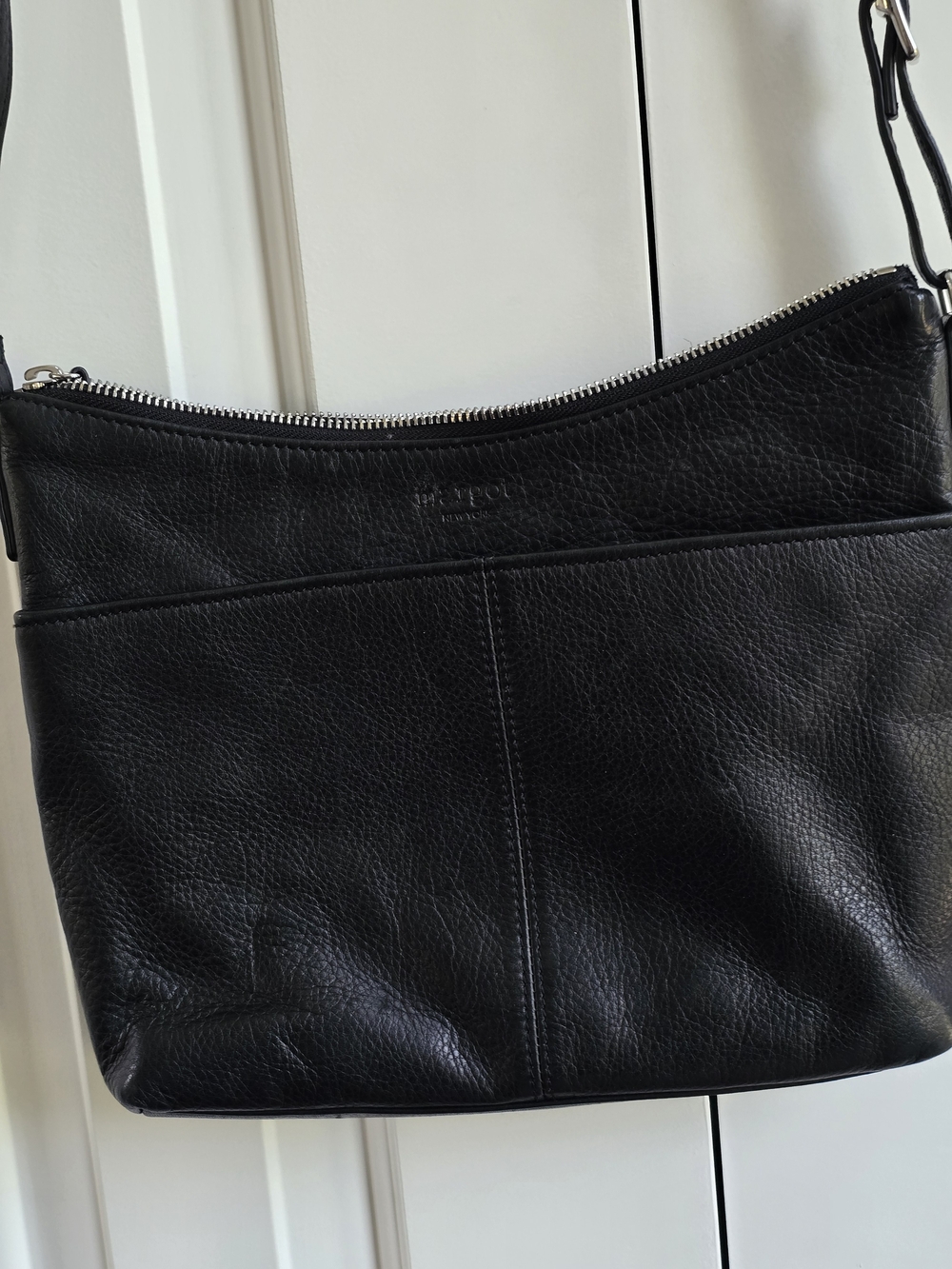 Margot New York Black Leather Crossbody Bag with Front Slip Pocket